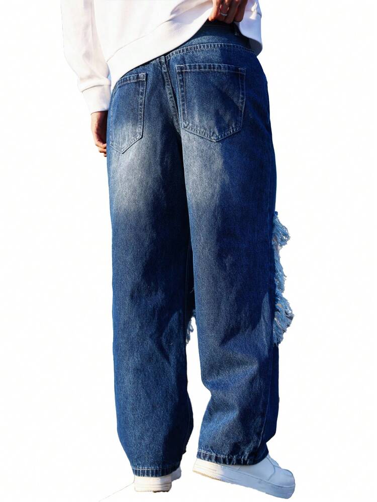 Loose Fit Distressed Washed Men's Jeans