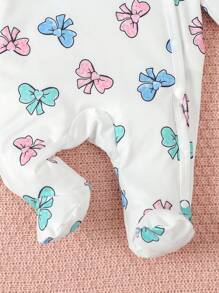 SHEIN Baby Girl Butterfly Pattern Printed Footed Sleeper With Bonnet - White - View 6