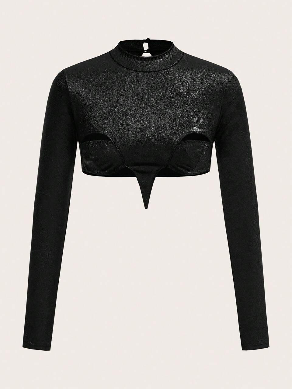 Ladies' Black Sparkly Hollow Out Slim Fit Top