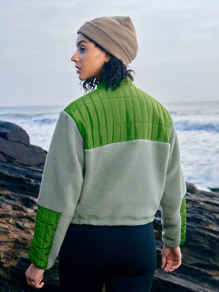 Women's Contrast Button Half-Fleece Outdoor Fleece Top