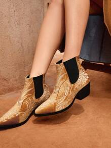 Styleloop Botines de tobillo con bordado vintage para mujer - Marrón - Ver 3