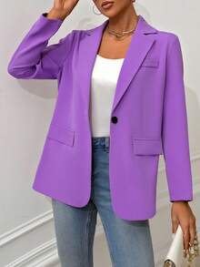 SHEIN Frenchy 女式翻領長袖西裝外套 - 紫色 - 查看 6