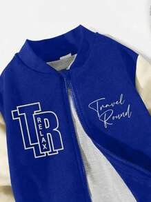 SHEIN 男小童字母圖案飛行員夾克和運動褲 - 彩色 - 查看 3