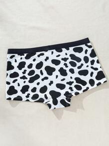 SHEIN Plus Size Women's Cow Print Boxer Shorts - Black and White - View 7