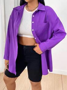 Flirla 大尺碼女士下垂肩長袖襯衫 - 紫色 - 查看 1