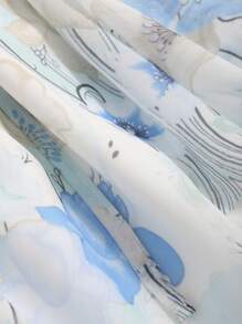 DAZY 打結領口和燈籠袖的花卉連衣裙 - 藍色 - 查看 7