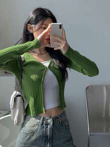 Dazy Tall 女士纯色修身开衫毛衣、长袖上衣、秋装夹克