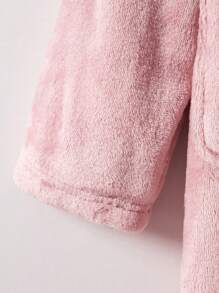 SHEIN Tween Girls' Knitted Solid Color Hooded Loose Fit Long Bathrobe With Double Patch Pockets For Home Wear - Pink - View 3