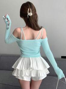 DAZY Women's Bow Off Shoulder Cardigan - Blue - View 6
