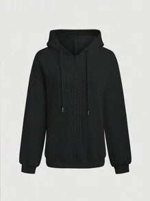 INAWLY Sudadera con capucha de media cremallera y cordón en unicolor, tops de manga larga para mujer