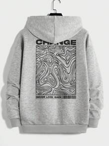 Manfinity RebelGame Loose Fit Men's Slogan Printed Knitted Hoodie - Light Grey - View 1