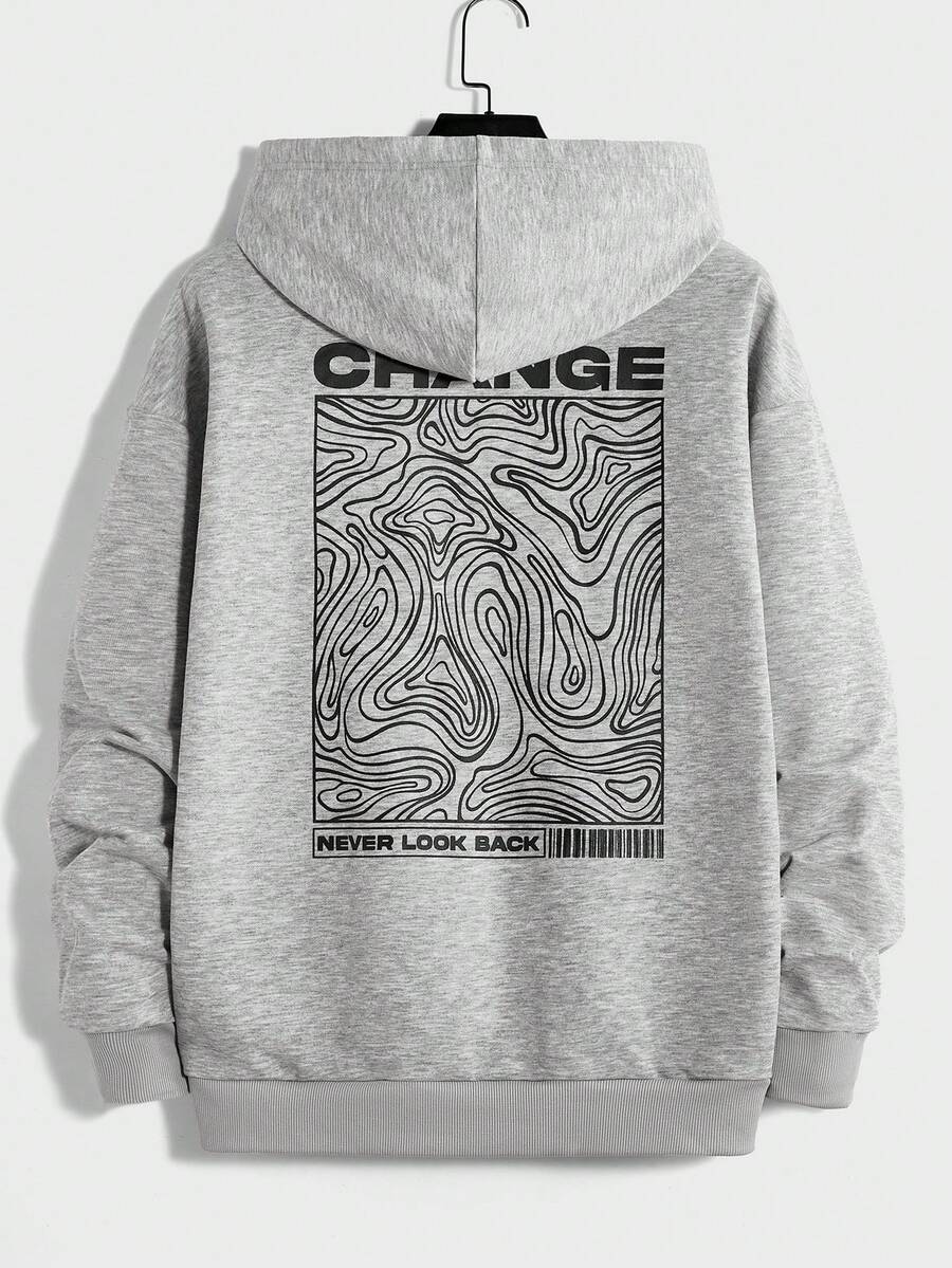 Manfinity RebelGame Loose Fit Men's Slogan Printed Knitted Hoodie - Light Grey - View 1