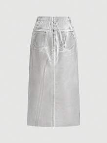 SHEIN ICON 女式大尺碼高開衩牛仔裙 - 彩色 - 查看 2