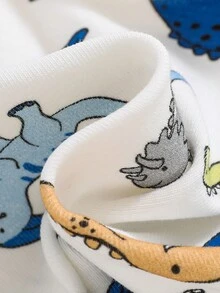 SHEIN Em bé Con trai Khủng long Cartoon Mẫu Vòng cổ Ngắn tay Bộ áo và quần Pajama - Nhiều màu - Xem 3