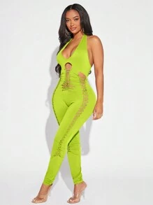 SHEIN SXY 女士露背連身緊身跳躍裝 - 黃色 - 查看 5