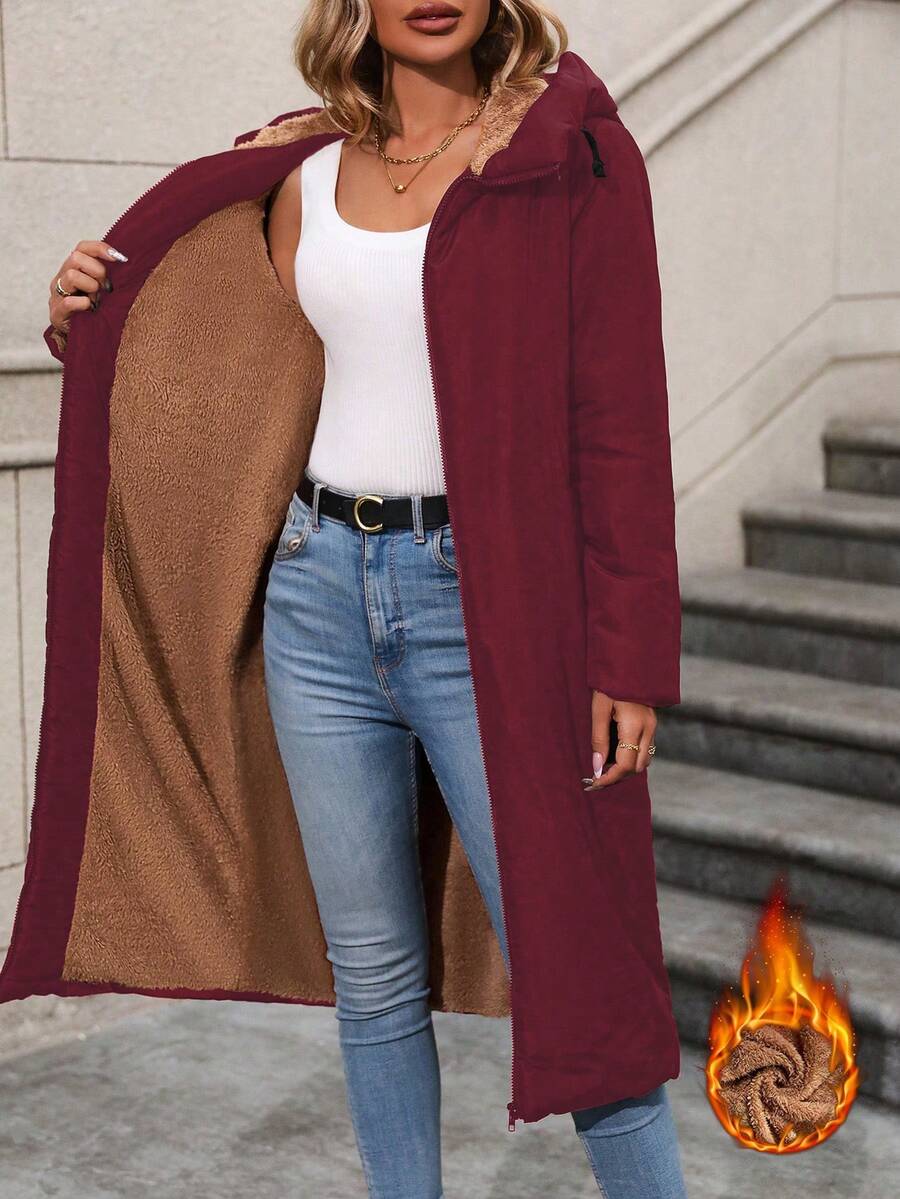 SHEIN LUNE 女士羊毛连帽加厚棉服外套冬季 - 彩色 - 查看 1