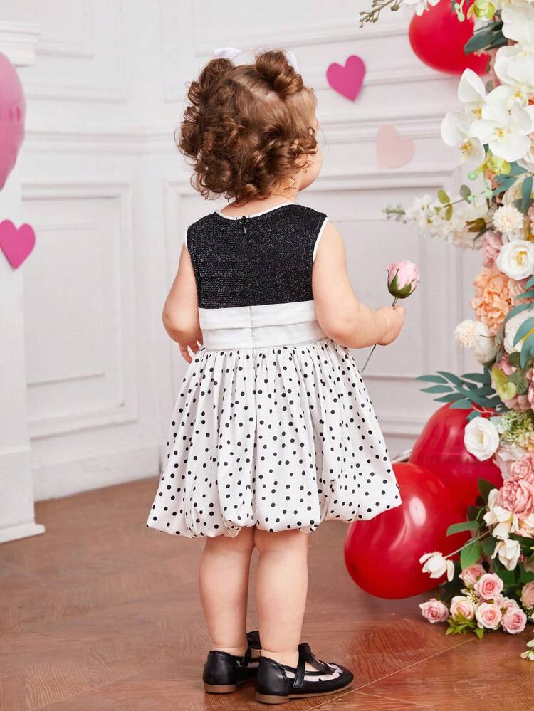 Baby Girls' Cute Knit Polka Dot Patchwork 3d Flower Tank Dress