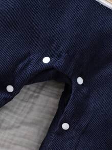 男婴条纹拼接泰迪熊刺绣连体衣 - 藍色 - 查看 7