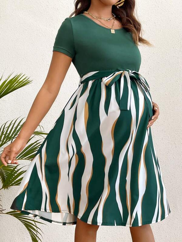 SHEIN Rochie de maternitate cu maneca scurta cu curea
