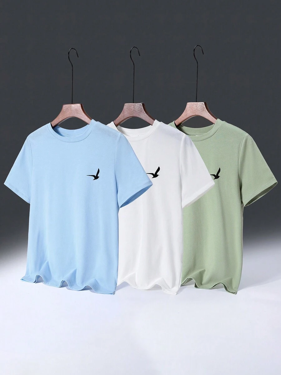 SHEIN 3pcs/Set Tween Boys' Loose Fit Casual Print Pattern Round Neck Short Sleeve T-Shirt - Multicolor - View 1