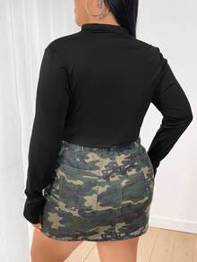 Flirla 大尺碼女款黑色拉鍊夾克 - 黑色 - 查看 2