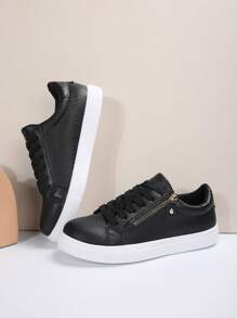 Women's Casual Sports Shoes With Snake Skin & Zipper Decor, Fashionable And Versatile