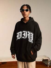 男士字母印花連帽衫 - 黑色 - 查看 7