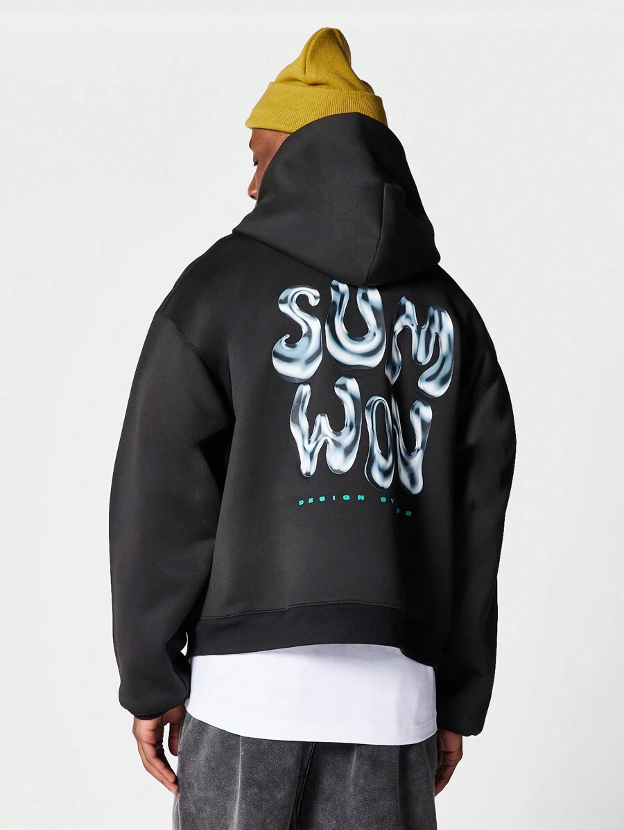 SUMWON Overhead Hoodie With Back Graphic Print - Black - View 1