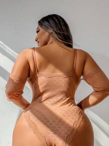 Plus Size Women'S Strap Jumpsuit Lingerie (Wireless) - Brown - View 2