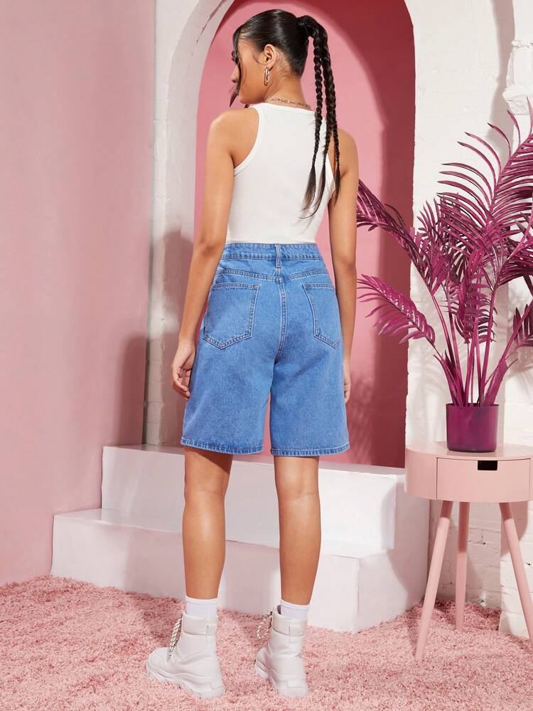 Men's Loose Fit Denim Shorts With Heart Rhinestone Decoration