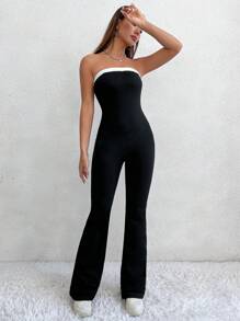 Flirla Sexy Color Block Strapless Jumpsuit In Black & White - Black and White - View 4