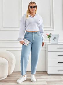 SHEIN Cottnline Women'S Plus Size Tapered Jeans - Light Wash - View 3