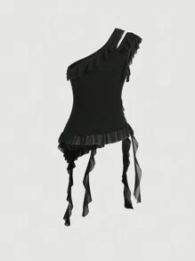 SHEIN MOD Women'S One Shoulder Lace Top,Flamenco Dress