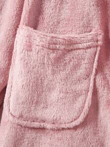 SHEIN Tween Girls' Knitted Solid Color Hooded Loose Fit Long Bathrobe With Double Patch Pockets For Home Wear - Pink - View 7