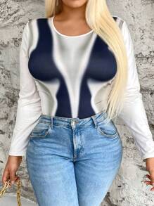 Flirla Kích thước lớn In Đồ họa Tay áo dài Áo liền quần vừa vặn - Nhiều màu - Xem 4