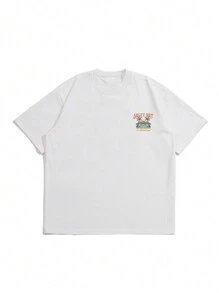 Nam Lá thư & bản in cây cọ Áo thun - trắng - Xem 4