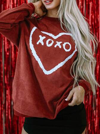 XOXO & Heart Print Raglan Sleeve Sweatshirt