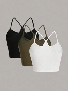 SHEIN EZwear 3入組實色背心上衣 - 彩色 - 查看 2