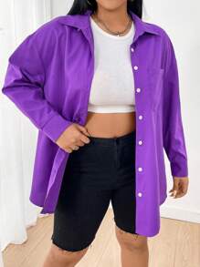 Flirla 大尺碼女士下垂肩長袖襯衫 - 紫色 - 查看 4