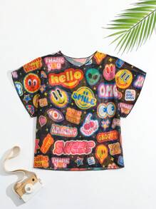 Girls' Cartoon Printed Cover Up - Black - View 1