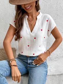Breezaya Camisa Con Cuello En V Y Bordado Love Para Mujer