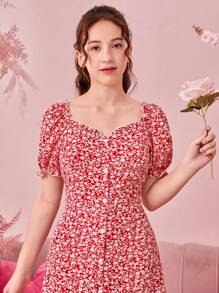 Vestido Rojo De Flores Impresas Para Adolescentes - Multicolor - Ver 5