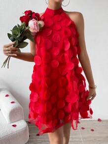 Calvaya Women's Three-Dimensional Flower Halter Neck Dress For New Year Clothes