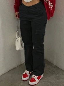 NVFelix New Retro Y2K Cargo Pants For Women - Stretch Flap Pocket Design, Streetwear Style (Fall Clothes) - màu đen - Xem 5
