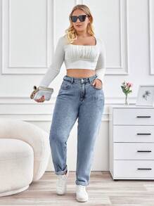 EURMUSE Plus Size Casual Tapered Jeans - Blue - View 4