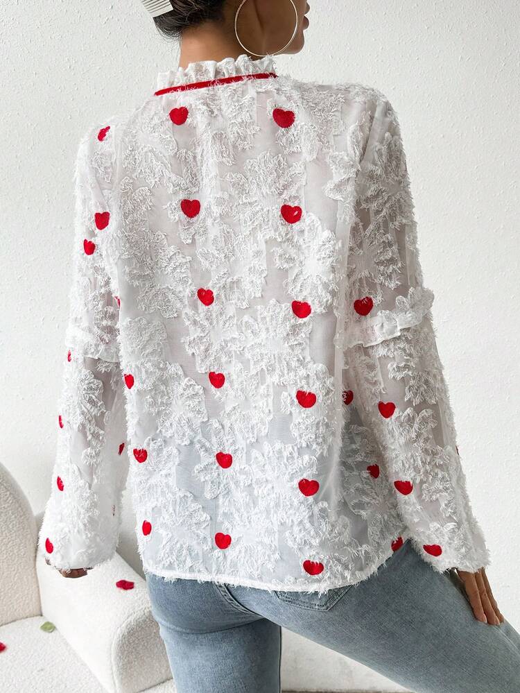 Ladies Love Embroidered Cutout Shirt Fall Cloth For Women