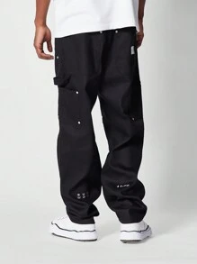 SUMWON 直筒工藝牛仔褲 - 黑色 - 查看 4