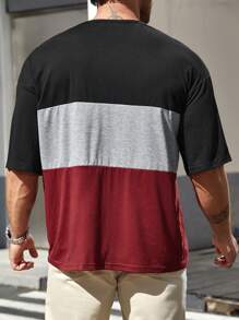 SHEIN Manfinity Homme 男士大码休闲纽扣半襟拼色短袖 T 恤，适合外出 - 彩色 - 查看 2