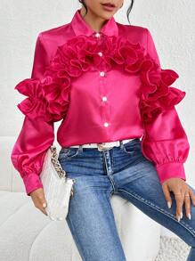 Zolique Pleated Lace Shirt - Hot Pink - View 5