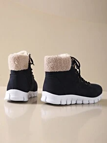 Women's Fashion Boots, Warm Anti-Slip Rivet Boots, Lace-Up Flat Boots, Winter Snow Boots - Blue - View 5